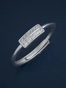 Kushal's Fashion Jewellery Sterling Silver Rhodium-Plated CZ Studded Temple Finger Ring