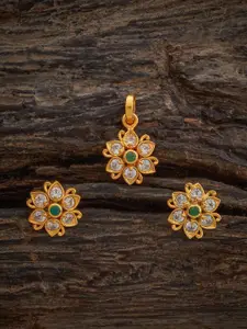Kushal's Fashion Jewellery Embellished Bridal 92.5 Green Zircon Party Pendant Set