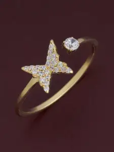 Kushal's Fashion Jewellery Sterling Silver Gold-Plated CZ Studded Adjustable Finger Ring