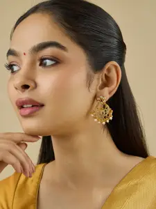 Kushal's Fashion Jewellery Embellished Bridal 92.5 Gold-Plated Zircon-Studded Chandbalis