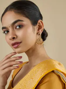 Kushal's Fashion Jewellery Embellished Bridal 92.5 Silver Gold-Plated Stone Earrings