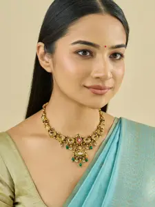 Kushal's Fashion Jewellery Embellished Bridal 92.5 Silver Gold-Plated Stone Necklace