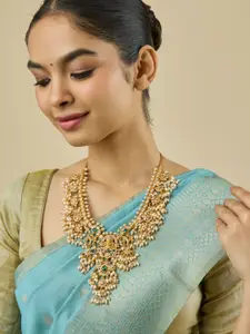 Kushal's Fashion Jewellery Embellished Bridal 92.5 Silver Gold-Plated Stone Necklace