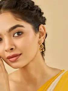 Kushal's Fashion Jewellery 92.5 Pure Silver Gold-Plated Studded & Beaded Drop Earrings