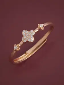 Kushal's Fashion Jewellery Sterling Silver Rose Gold-Plated CZ Studded Temple Finger Ring