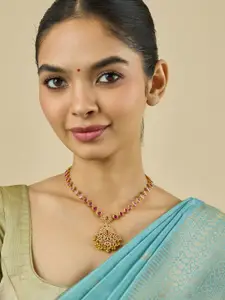 Kushal's Fashion Jewellery Embellished Bridal 92.5 Gold-Plated Temple Necklace