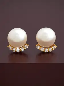 Kushal's Fashion Jewellery 92.5  Silver Gold-Plated Pearls Classic Studs Earrings