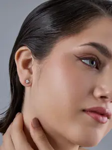 Kushal's Fashion Jewellery 92.5  Silver Rhodium-Plated Classic Studs Earrings