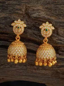 Kushal's Fashion Jewellery Embellished Bridal 92.5 Pure Silver Gold-Plated Dome Jhumkas