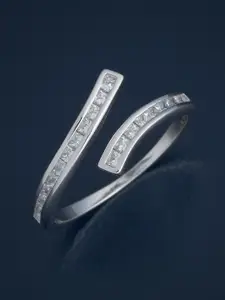 Kushal's Fashion Jewellery Sterling Silver Rhodium-Plated CZ Studded Temple Finger Ring