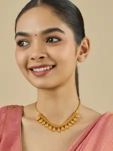 Kushal's Fashion Jewellery Embellished Bridal 92.5 Gold-Plated Stone Temple Necklace