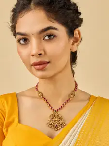 Kushal's Fashion Jewellery 92.5 Pure Silver Gold-Plated Oxidised Temple Necklace