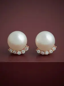 Kushal's Fashion Jewellery 92.5  Silver Rose Gold-Plated CZ Studded Studs Earrings