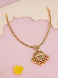 Kushal's Fashion Jewellery 92.5 Pure Silver Gold-Plated Studded & Beaded Temple Necklace