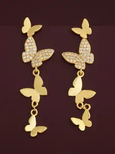 Kushal's Fashion Jewellery 92.5  Silver Gold-Plated Zircon Drop Earrings