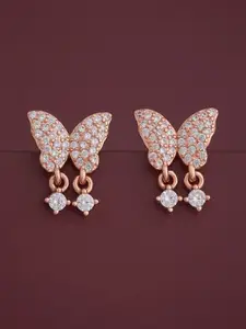 Kushal's Fashion Jewellery 92.5  Silver Rose Gold-Plated Zircon Classic Earrings