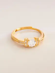 Kushal's Fashion Jewellery Kushal's Fashion Gold-Plated 92.5 Pure Silver Studded Adjustable Finger Ring