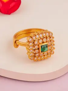 Kushal's Fashion Jewellery Ruby Gold-Plated Ethnic 92.5 Pure Silver Temple Finger Ring