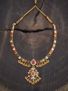 Kushal's Fashion Jewellery 92.5 Pure Silver Gold-Plated Temple Necklace