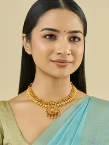 Kushal's Fashion Jewellery Embellished Bridal 92.5 Silver Gold-Plated Temple Necklace