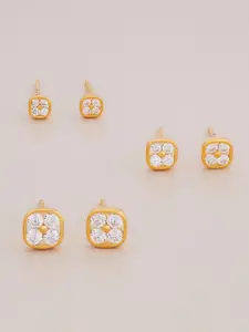 Kushal's Fashion Jewellery 92.5 Sterling Silver Gold Plated Geometric Studs Earrings