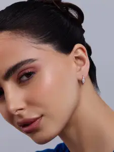 Kushal's Fashion Jewellery 92.5 Silver Rhodium-Plated Zircon Studded Hoop Earrings