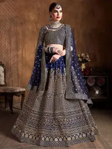 ODETTE Embroidered Thread Work Semi-Stitched Lehenga & Unstitched Blouse With Dupatta