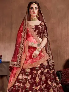 ODETTE Embroidered Thread Work Semi-Stitched Lehenga & Unstitched Blouse With Dupatta