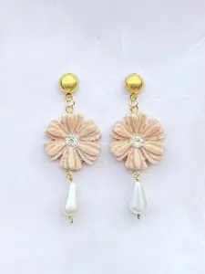 VMA PLAY FASHION Gold-Plated Artificial Stones Studded Floral Shaped Drop Earrings
