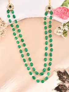 Silvermerc Designs Women Brass Gold-Plated Green Beaded Handcrafted Necklace