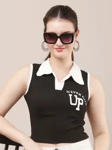 Raabta Fashion Women Typography Print Ribbed Sleeveless Crop Top