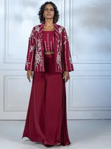 GloballyRonakRBafna Tailored Fit Embroidered Notched Lapel Long Sleeve Blazer