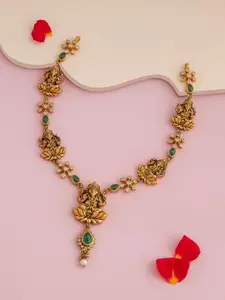 Kushal's Fashion Jewellery 92.5 Pure Silver Gold-Plated Studded & Beaded Temple Necklace