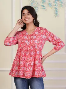 Dream Beauty Fashion Women Floral Printed Puff Sleeve Tiered Top