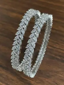The Pari Set Of 2 Rhodium-Plated American Diamond-Studded Bangles