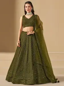 DIVASTRI Embroidered Sequinned Semi-Stitched Lehenga & Unstitched Blouse With Dupatta