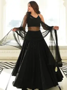 DIVASTRI Embroidered Sequinned Semi-Stitched Lehenga & Unstitched Blouse With Dupatta