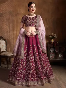 ODETTE Embroidered Thread Work Semi-Stitched Lehenga & Unstitched Blouse With Dupatta