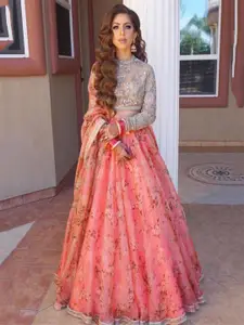 ODETTE Embroidered Thread Work Semi-Stitched Lehenga & Unstitched Blouse With Dupatta