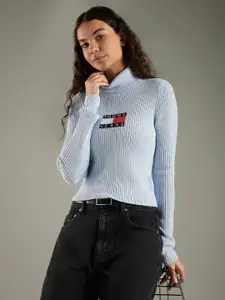 Tommy Hilfiger Women Slim Fit Brand Logo Printed Turtle Neck Pullover Sweater