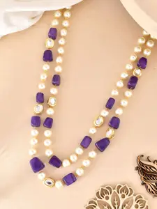 Silvermerc Designs Gold-Plated Pearl & Amethyst Beaded Layered Necklace