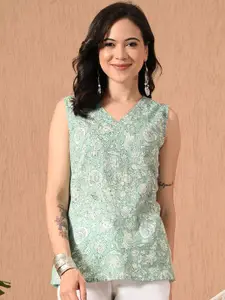 Anouk Rustic Women Floral Printed V-Neck Pure Cotton Short Kurti