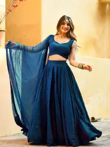 DIVASTRI Embroidered Sequinned Semi-Stitched Lehenga & Unstitched Blouse With Dupatta