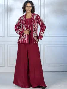 GloballyRonakRBafna Tailored Fit Embroidered Notched Lapel Long Sleeve Blazer