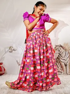 VASTRAMAY Girls Printed Sequinned Ready to Wear Lehenga & Blouse With Dupatta