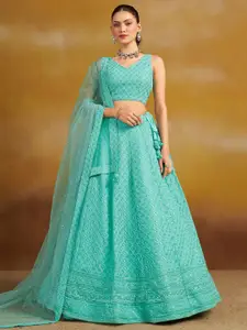 DIVASTRI Embroidered Sequinned Semi-Stitched Lehenga & Unstitched Blouse With Dupatta