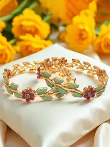 The Pari Set Of 2 Gold-Plated Artificial Stone-Studded Bangles