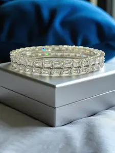 The Pari Set Of 2 Rhodium-Plated American Diamond-Studded Bangles