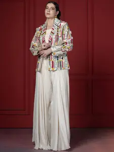 GloballyRonakRBafna Tailored Fit Embroidered Notched Lapel Long Sleeve Blazer