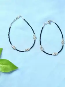 HIGH TRENDZ Women Set of 2 Silver-Plated Artificial Beads Anklet